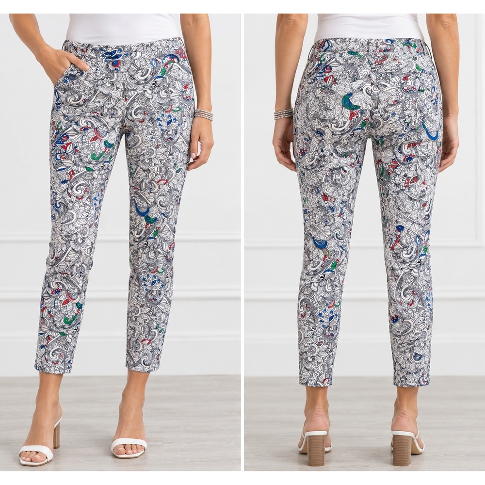 Lisette L Montreal Slim Ankle Pants Paisley Floral Print Stretch Size 4